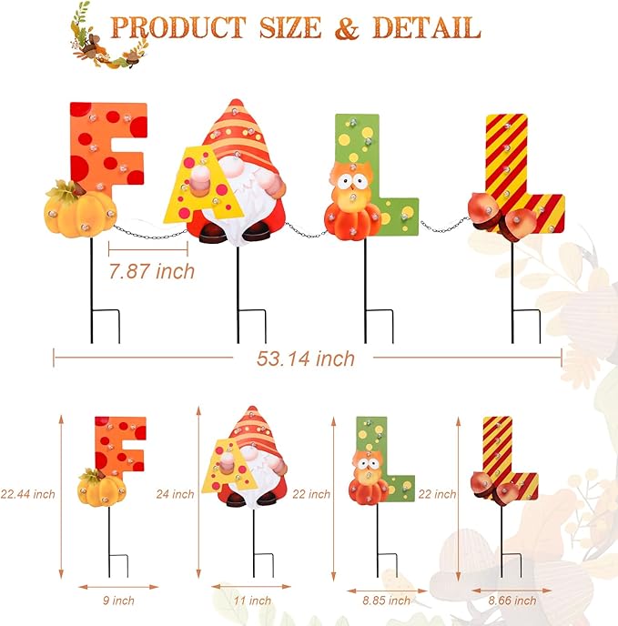 WONDER GARDEN Fall Yard Stakes Yard Signs, 4 Pack Metal Thanksgiving Lighted Garden Stakes, Gnome Sign with LED Lights for Harvest,Outdoor, Lawn,Farmhouse Decorations-Ruum Studio Home