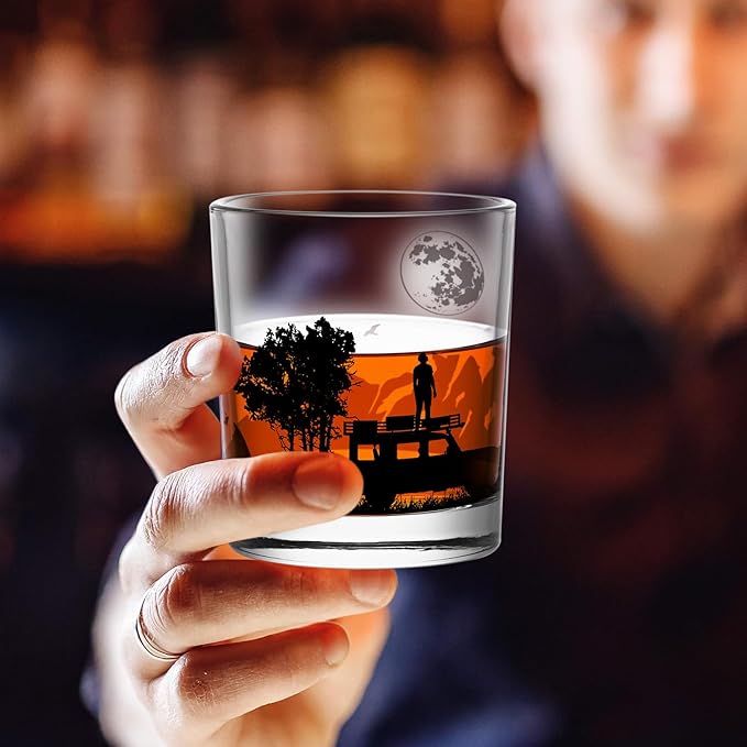 Old Fashioned Whiskey Glasses, Stemless Wine Glasses with Gift Box, 10Oz Rocks Glass for Scotch Cocktail Bourbon Vodka Liquor, Unique Gifts for Dad, Husband, Father's Day, Anniversary-Ruum Studio Home