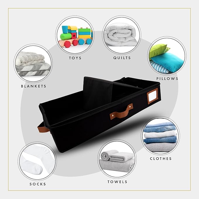 HOMELUX THEORY 2pc Under Bed Storage Containers, Bedroom Under the Bed Drawer Storage Organizer with Bins and Lids, Medium Underbed Clothes Storage Box Ideal for Blanket, Fabric, & Shoes (Black)-Ruum Studio Home
