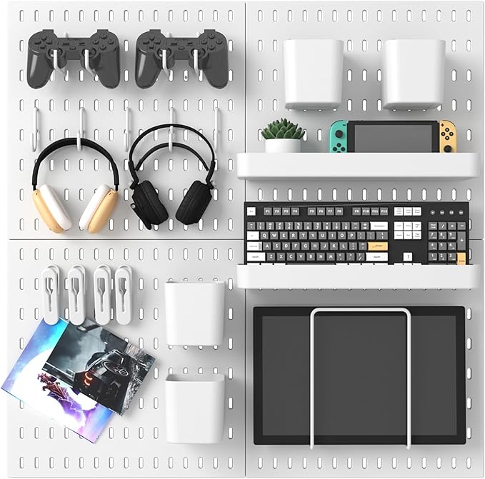 Pegboard Combination Kit, 25.2" x 25.2" Wall Mounted Storage Set with 4 Pegboards & 20 Accessories Hanging, Peg Boards Organizer-Ruum Studio Home