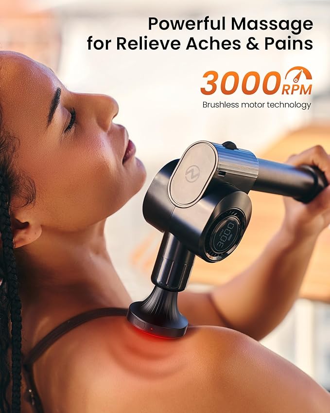 Massage Gun with Heat and Red Light Therapy,Deep Tissue Percussion Back Massager for Muscle/Neck/Body Pain Relief with Long Extension Retractable Handle,32-Speeds,Foldable,5 Adjustable-Ruum Studio Home