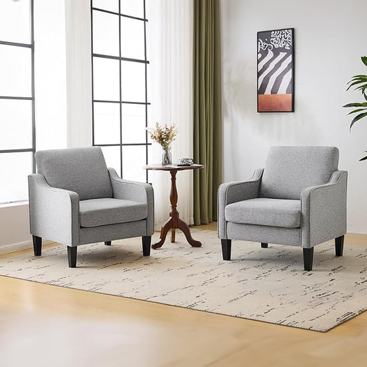 VINGLI Accent Chairs Set of 2 Gray Living Room Chairs Reading Chair for Bedroom Scooped Arm Chair Mid Century Modern Accent Chair Upholstered Comfy Chair for Apartment, Waiting Room-Ruum Studio Home
