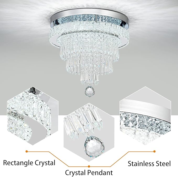 16“ Crystal Chandeliers Round Modern LED Chandelier Light Flush Mount Ceiling Light Fixtures with Remote Control for Bedroom Living Room Dining Room (dimmable)-Ruum Studio Home