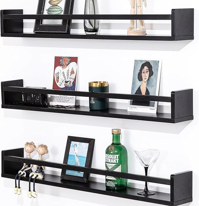 AZSKY Black Nursery Bookshelves for Wall Hanging Kids Bookshelf Baby Book Shelf Organizer Wall Bookshelves Kids Shelves and Storage for Wall Playroom Shelves 36 Inch a Set of 3 Same Sizes-Ruum Studio Home