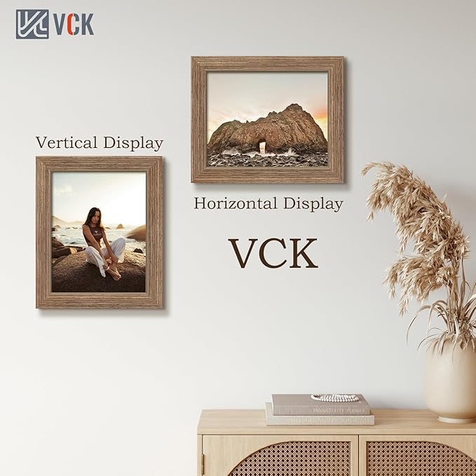 VCK 8x10 Picture Frame 3 Pack - Brown Walnut, Natural Textured Solid Wood Frame, Wall Gallery Frame-Ruum Studio Home