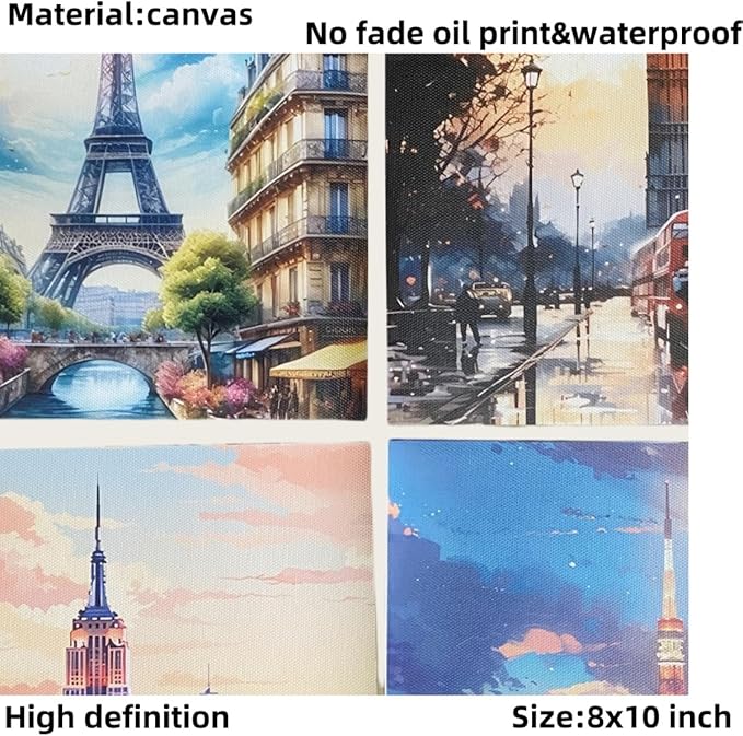 Boho Wall Art Decor,New York, London, Tokyo, Paris, Eiffel Tower,City Wall Decor Art,Modern Landscape Wall Art for Living Room Bedroom Prints Poster,8x10 Inch Set of 4,Framed-Ruum Studio Home