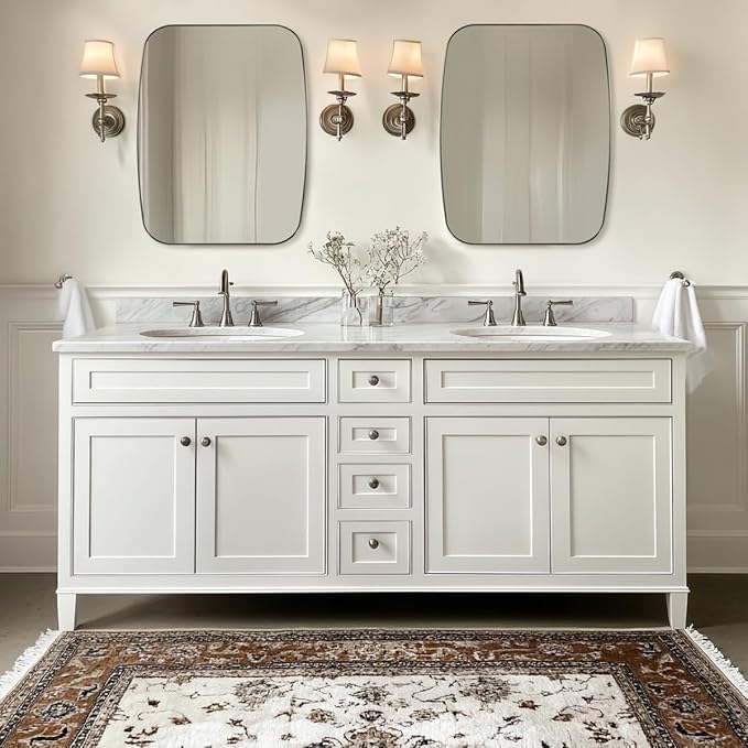 ANDY STAR Brushed Nickel Oblong Mirror, 32x40 Inch Brushed Nickel Oval Mirror for Bathroom with Stainless Steel Metal Frame, Wall Mouned for Bathroom, Living Room, Entryway-Ruum Studio Home