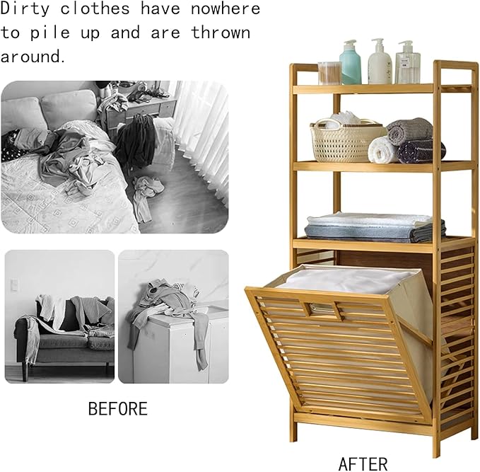 Laundry Hamper with 3 Tier Shelves & Tilt Out Basket, Laundry Baskets Organizer Hampers Bathroom Storage Shelf for Laundry Room, Bathroom, Guest Room (3-Tier Small)-Ruum Studio Home