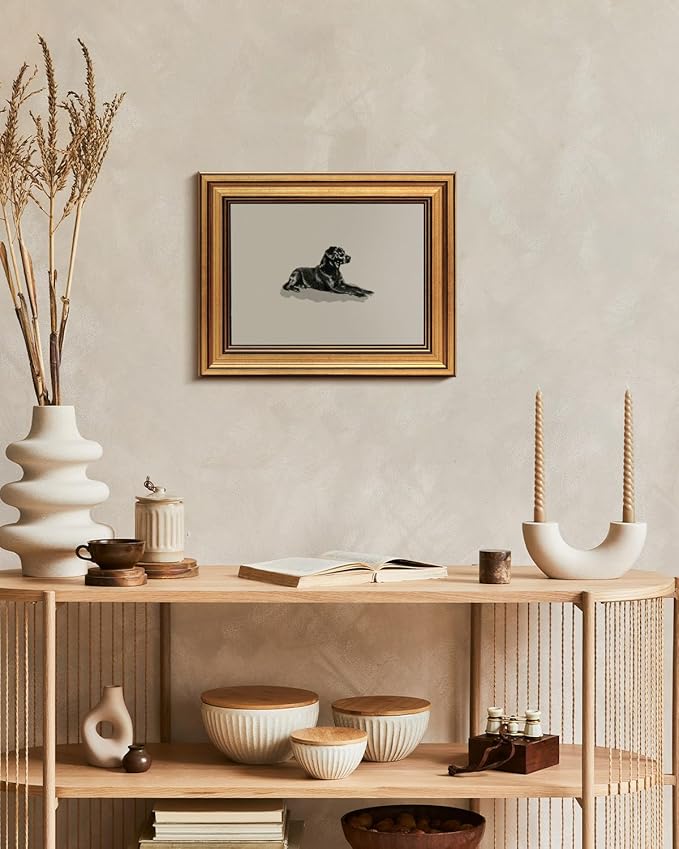 HUARCEY Gold Framed Vintage Wall Art Black Dog Wall Decor Minimalist Animal Art Pictures Room Decor Dog Lovers Gifts Modern Canvas Prints Shelf Artwork for Bedroom Bathroom Living Room 8x10in-Ruum Studio Home