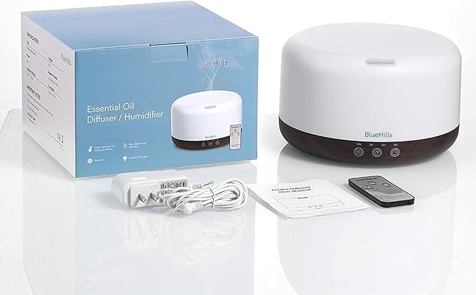 BlueHills Premium 1000 ML Large Essential Oil Diffuser Humidifier for Room Home Aromatherapy Big Capacity Oil Diffuser with Décor LED Lights Long Running Round Diffuser Dark Wood Grain – D002-Ruum Studio Home