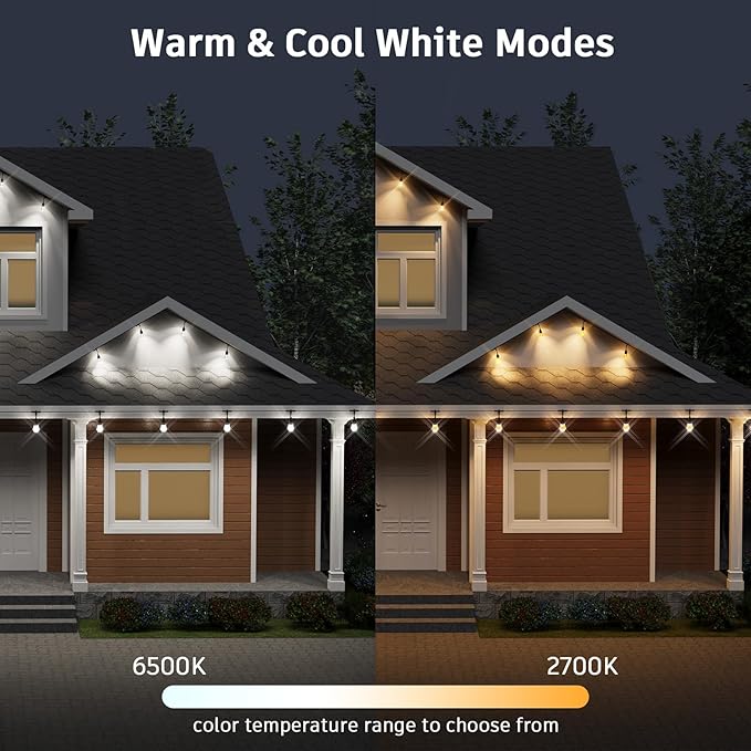 XMCOSY+ Smart Outdoor String Lights - 64ft RGBCWIC Patio Lights with 24 Color Changing Bulbs, LED String Light for Outside Backyard Bistro Party, APP WiFi Control, Work with Alexa, IP65 Waterproof-Ruum Studio Home