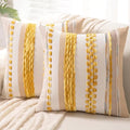 Boho Throw Pillow Covers 18x18 Set of 2 Farmhouse Decorative Cushion Case Striped Square Pillows Cover Chenille Pillow Cases Accent Neutral Pillowcase for Sofa Couch Bed,Yellow-Ruum Studio Home