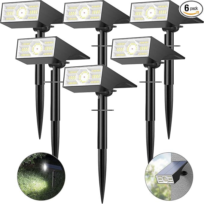 Solar Spot Lights Outdoor, 6 Pack Outdoor Solar Lights for Yard Waterproof, 4 Lighting Modes Solar Landscape Spotlights, Auto On/Off Solar Powered Flood Lights Garden Pathway (Cool White)-Ruum Studio Home