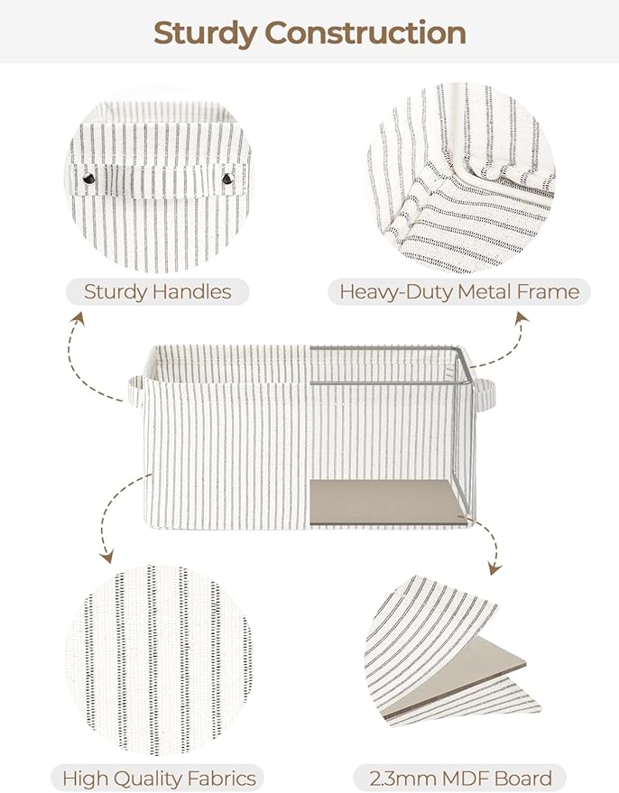 StorageWorks Narrow Storage Bins, Small Basket for Closet and Shelves, Rectangular Fabric Organizer with Handles, Toilet Paper Storage, Gray and White, 2-Pack-Ruum Studio Home
