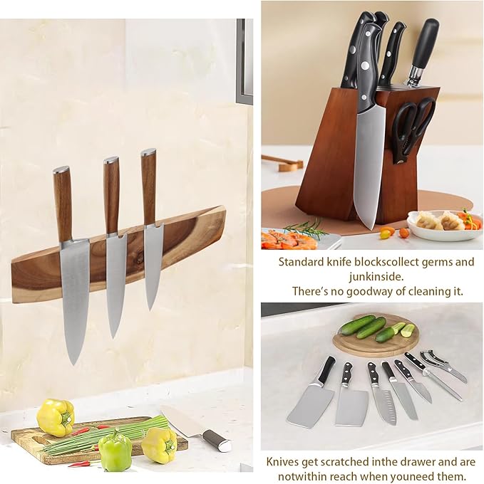12.5 Inch Magnetic Knife Holder for Wall,Acacia Wood Knife Magnetic Strip,Knife Holder Wood Magnetic,No Drilling Knife Magnetic Strip-Strong Knife Magnet- for Kitchen Knives and Tools-Ruum Studio Home