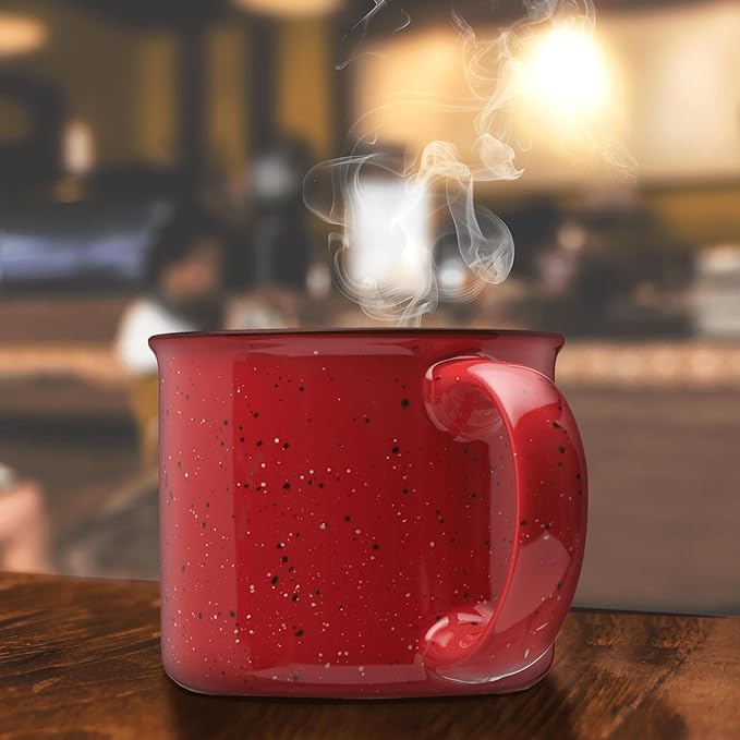 DISCOUNT PROMOS Ceramic Campfire Coffee Mugs 13 oz. Set of 10, Bulk Pack - Perfect for Tea, Espresso, Cappuccino, Hot Cocoa - Red-Ruum Studio Home