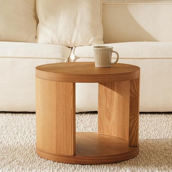 Round Nesting Coffee Table Set of 2,31.5" Large & 18" Small Low Tables with Wood Look Top,Space-Saving Side Tables for Living Room,Bedroom,Office,Minimalist Center Table Set (Brown, L+S)-Ruum Studio Home