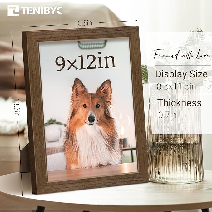 9x12 Frame 3 Pack - Brown Woodgrain, 9 x 12 Picture Frame for Photos, HD Tempered Glass, Tabletop or Wall Display-Ruum Studio Home