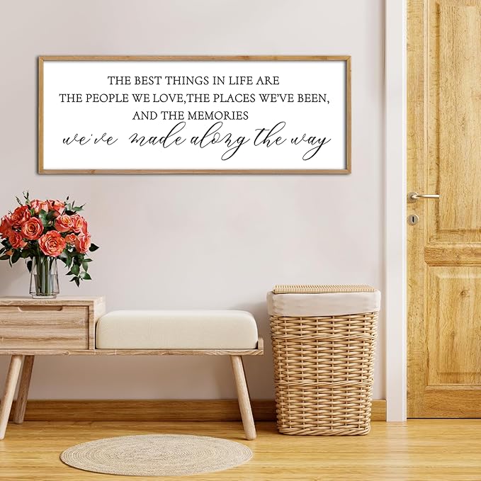 The Best Things in Life Wall Decor Sign 32 x 12 Inch Memories Inspirational Quotes Wood Framed Family Entryway Living Room Home Wall Art for Farmhouse Bedroom Room (Wood)-Ruum Studio Home