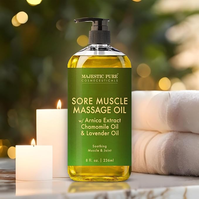 MAJESTIC PURE Arnica Sore Muscle Massage Oil for Massage Therapy - Refreshing, and Relaxing - Natural Oils with Lavender & Chamomile Essential Oils - for All Skin Types - Men and Women - 8 fl oz-Ruum Studio Home