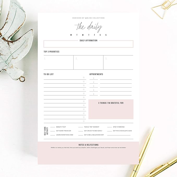 Bliss Collections Daily Planning Pad, To Do List Notebook - Undated Tear-Off Sheets Notepad - Work Calendar, Organizer, Scheduler for Goals, Tasks - Simple (Pink), 6" x 9", 50 Sheets-Ruum Studio Home