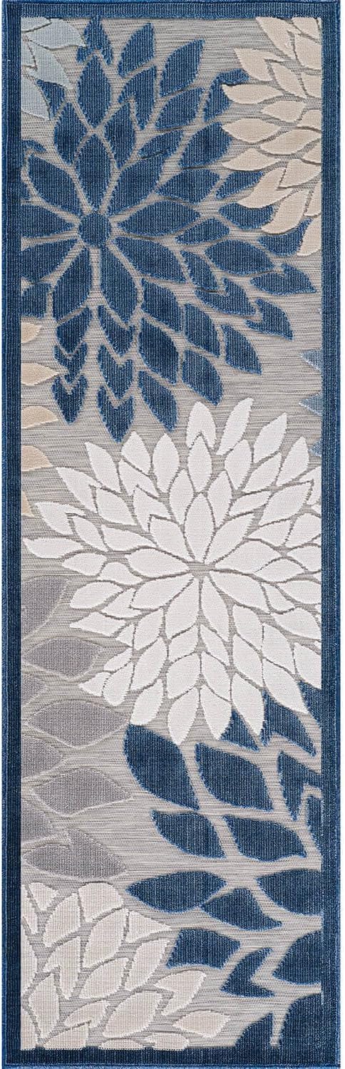 Beverly Rug Outdoor Runner Rug 2x7 Modern Floral Tropical Area Rugs for Indoor and Outdoor Patio Easy to Clean Non Shedding Living Room Porch Garden Washable Outside Carpet (2 x 7 Blue)-Ruum Studio Home