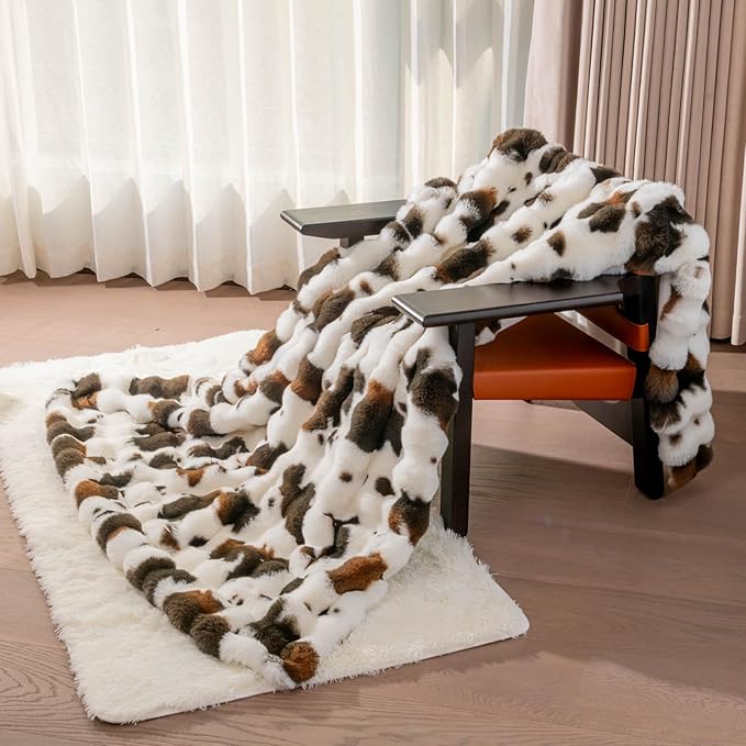 Cow Print Faux Fur Throw Blanket for Couch, Soft & Plush Fuzzy Blanket for Sofa, Bedroom, Living Room, Super Soft Warm for Adults Kids Girl Gifts Bedroom Couch Sofa Travel,50x60 Inches Black Brown-Ruum Studio Home