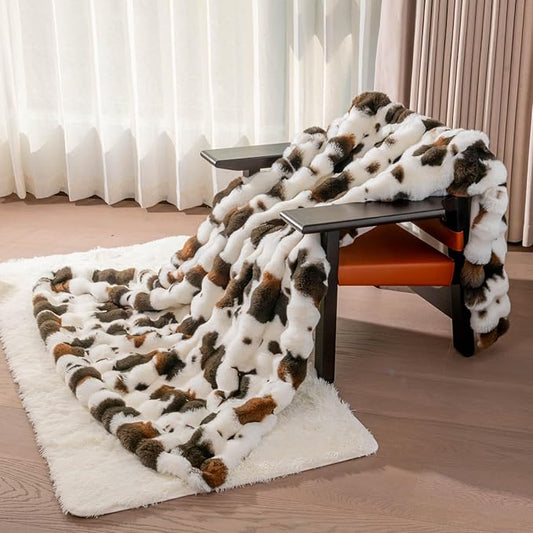 Cow Print Faux Fur Throw Blanket for Couch, Soft & Plush Fuzzy Blanket for Sofa, Bedroom, Living Room, Super Soft Warm for Adults Kids Girl Gifts Bedroom Couch Sofa Travel,50x60 Inches Black Brown-Ruum Studio Home