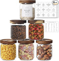 16 OZ Stackable Glass Food Storage Jars with 132 Pantry Labels Preprinted - 6 Pcs Thicken Glass Storage Containers with Airtight Acacia Lid - Clear Kitchen Canister for Spice, Tea, Coffee, Sugar-Ruum Studio Home