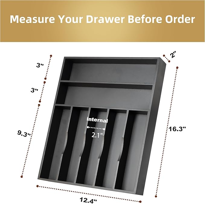 Silverware Organizer Kitchen Drawer Organizer Utensil Organizer Bamboo Silverware Holder Cutlery Organizer in Drawer Flatware Organizer Tray(7 slots, Black-Ruum Studio Home