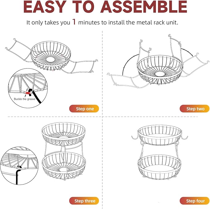2 Tier Fruit Basket for Kitchen Counter with 2 Banana Hangers, Metal Stackable Fruit Bowl for Kitchen Counter for Bread Vegetable Fruits, Brown-Ruum Studio Home