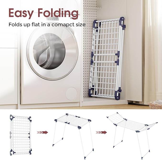 APEXCHASER Clothes Drying Rack Foldable, Large Drying Rack Clothing, Winged Laundry Rack Folding Indoor Outdoor, Metal Clothes Airer for Bedding Towel Sweater Heavy Duty, 68.9" X 22" X 39.3", White-Ruum Studio Home