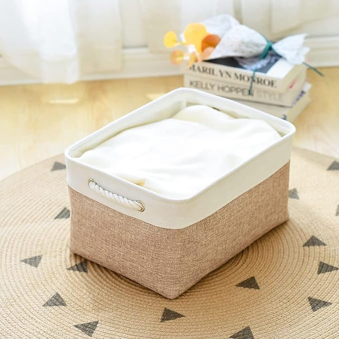 Storage Basket Fabric Sturdy Canvas Storage Bins Organizer with Handles for Clothes and Storage Foldable Storage Boxes Cubes-Ruum Studio Home