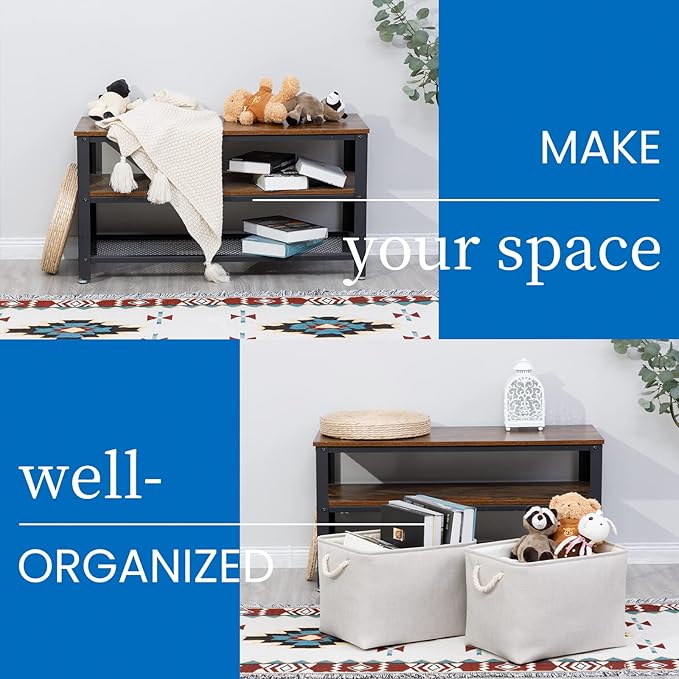 Bidtakay Large Fabric Storage Bins Beige Linen Closet Organizers Set of 2 Baskets for Shelves Clothes Bedroom 16x11.8x11.8 Inch Foldable Organization Baskets for Towels Blankets Storage Dog Toys-Ruum Studio Home