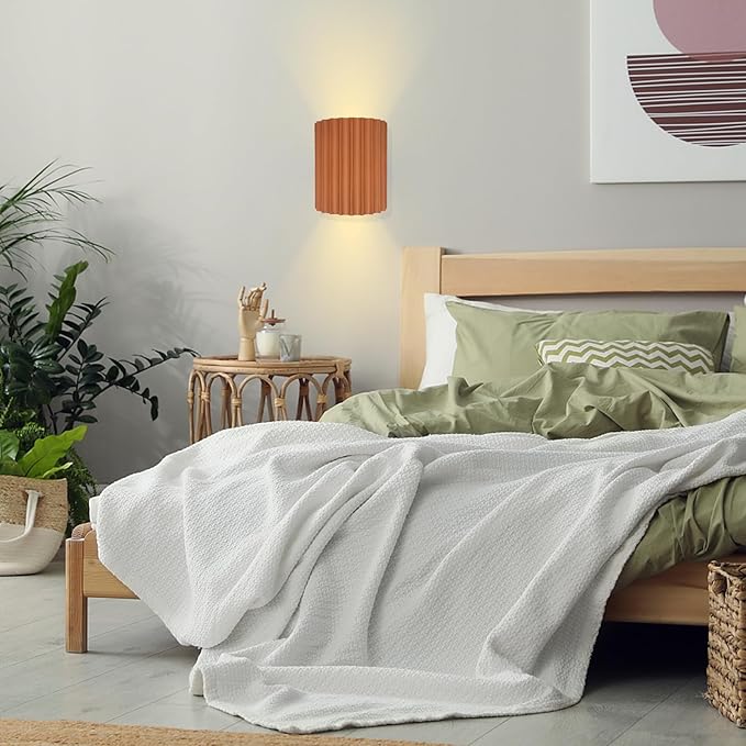 LightInTheBox Modern LED Wall Sconce Minimalist Resin Wall Light Nordic Style Half-Cylinder Tree Root Desgin Up and Down Light for Stairs Hallway Bedroom (Orange)-Ruum Studio Home