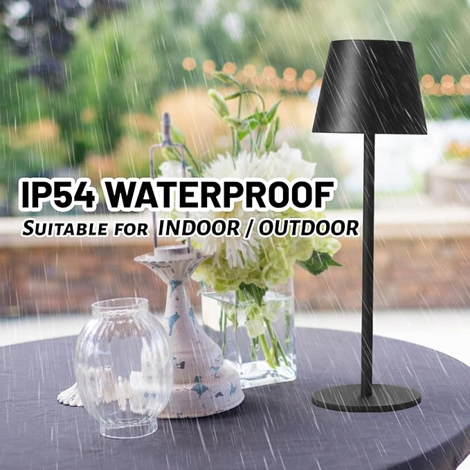 Maksone 2 Pack LED Cordless Table Lamp, 6600mWh Rechargeable Battery Desk Lamp, 3000K Stepless Dimming Night Light, IP54 Waterproof Metal Outdoor Portable Lamp for Restaurant, Patio (Black)-Ruum Studio Home