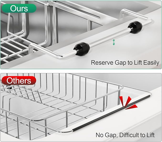 GSlife Expandable in Sink Dish Drying Rack Small with Silicone Mat - Stainless Steel Capacity Adjustable Over The Sink Dish Rack with Utensil Holder for Counter or Inside Sink (12.4" -16.8"), Silver-Ruum Studio Home