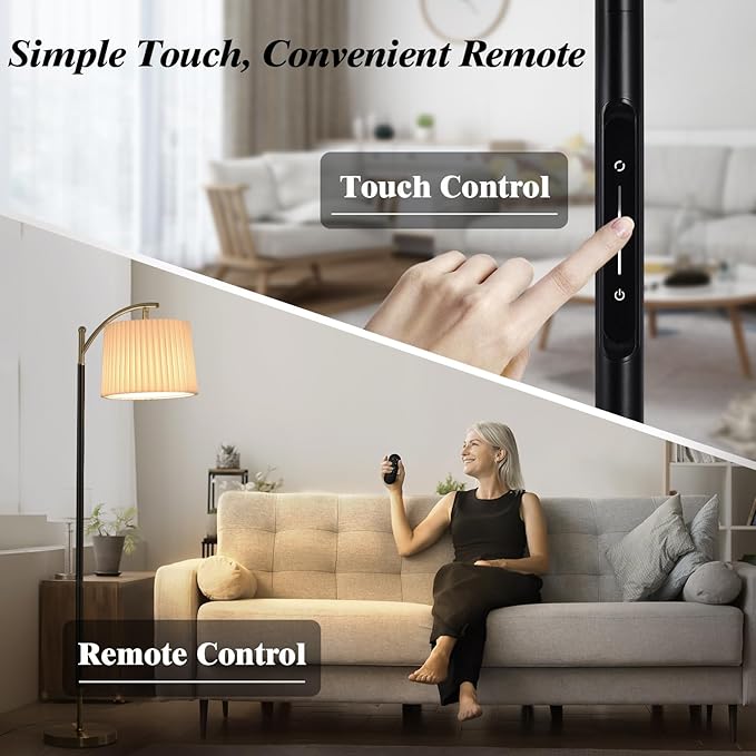 Floor Lamp, LED Floor Lamp with APP & Remote & Touch Control, Stepless Color Temperatures and Brightness, Tall Standing Lamp with Pleated Lampshade for Living Room, Bedroom, Office(Black Gold)-Ruum Studio Home