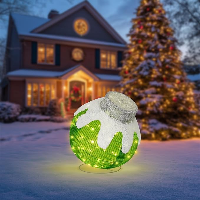 BRIGHTDECK Outdoor Christmas Ball Decoration, 80 LED Lights, 8 Light Modes, Pop-Up Collapsible Holiday Ornament (Green)-Ruum Studio Home