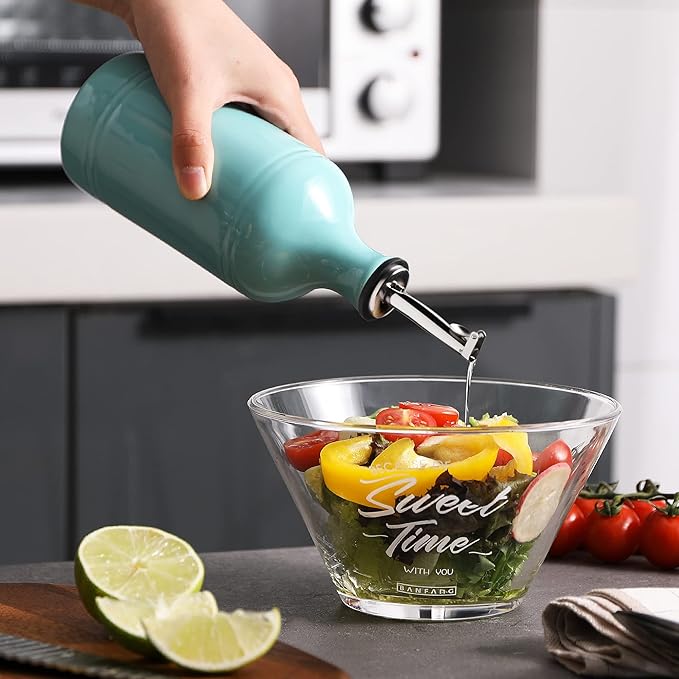 Sweejar Ceramic Olive Oil Dispenser Bottle, Opaque Oil Cruet Protects Oil to Reduce Oxidation, Suitable for Storage Oil, Vinegar, Coffee Syrups & Other Liquids, Pack of 1, 15.5 Fl Oz (Turquoise)-Ruum Studio Home