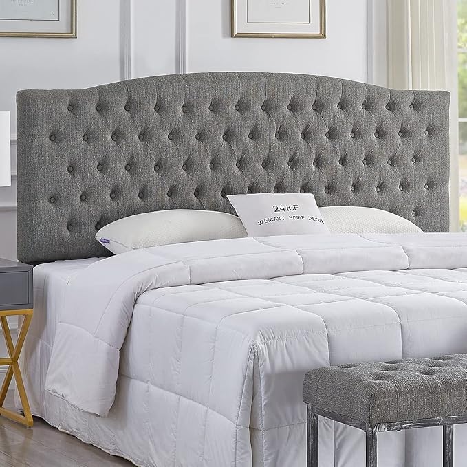 24KF Upholstered Tufted Button Linen Fabric Headboard,Comfortable Fashional Headboard King/CA King Size,Granite-Ruum Studio Home
