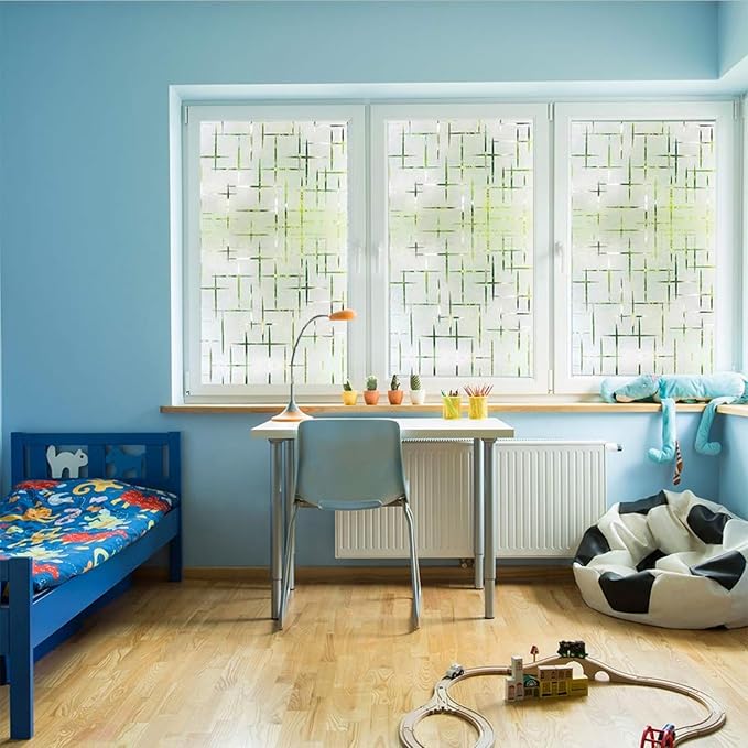 Finnez Frosted Window Film Non-Adhesive, Frosting Privacy Film for Glass Windows, Self Static-Cling Decorative Window Cling for Home Office UV Protection Cross Pattern, 35.4 x 78.7 inches-Ruum Studio Home
