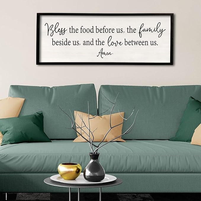 Bless the Food Before Us Sign Wall Decor 40"X15" Large Farmhouse Dining Room Wall Decor Framed Wood Rustic Home Wall Art Kitchen Decoration (Black)-Ruum Studio Home