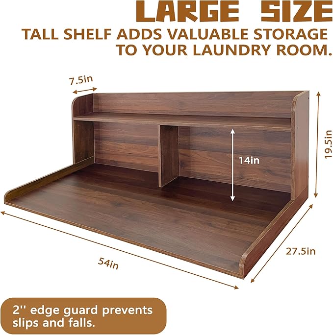 Royxen 2-Tier Washer Dryer Countertop,19.5" H Wood Washer and Dryer Topper with Shelf,Laundry Countertop Over Washer and Dryer, Universal Fit for Laundry Room Organization (Walunt, 54" WX27.5 D)-Ruum Studio Home