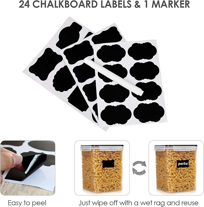 Vtopmart 4 PCS Large Food Storage Containers 5.2L / 175oz, 4 Pieces BPA Free Plastic Airtight Canisters for Flour, Sugar, Baking Supplies, Rice with Lids, 4 Measuring Cups and 24 Labels, Black-Ruum Studio Home