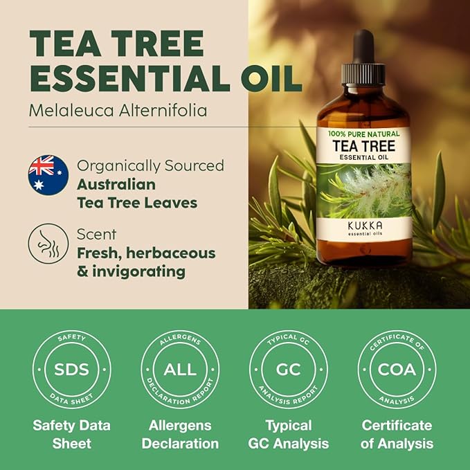 KUKKA essential oils 100% Pure & Natural Tea Tree Oil for Skin, Hair, Toenails, Aromatherapy, & Soap Making Scent (4 fl oz/118 ml)-Ruum Studio Home