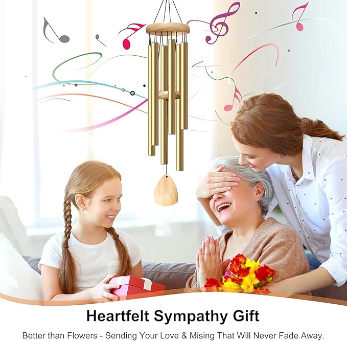 Large Aluminium Wind Chimes 37 Inches to Create a Zen Atmosphere Suitable for Outdoor, Garden, Patio Decoration. Classic Wind Chimes with Wind Catcher as a Gift for Unisex(Light Golden)-Ruum Studio Home