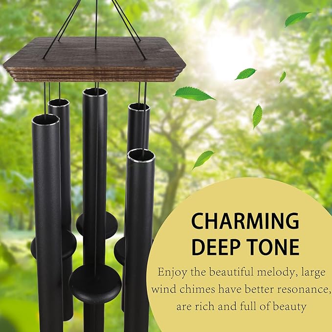 48" Large Wind Chimes for Outside Deep Tone, Wood Wind Chimes Outdoor Clearance, Memorial Gifts for Mother's Day and Christmas, Outdoor Decor for Garden, Patio, Yard(Big Wind Chime, Black)-Ruum Studio Home