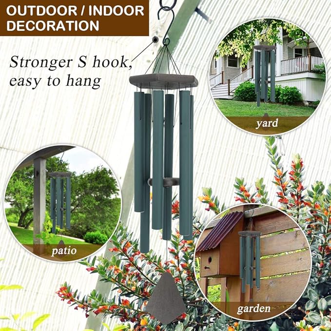 Sympathy Wind Chimes Outdoor Deep Tone,36Inch Melody Wind Chimes Large with 6 Heavy Tubes Tuned Bass Tone,Memorial Windchimes Personalized for Mother Father,Garden Decor Chime,Forest Green-Ruum Studio Home