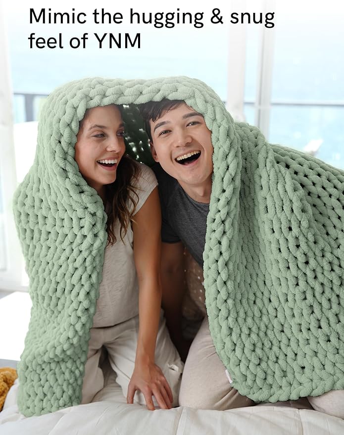 YnM Chunky Throw Blanket, Medium-Weight, Hand Knitted with Chenille Yarn, Skin Friendly, Ventilated and Breathable, Machine Washable, Home Décor Piece for Couch, Sofa and Bed (Sage Green, 30x40 Inch)-Ruum Studio Home